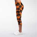 Black Halloween Pumpkin Pattern Print Women's Capri Leggings