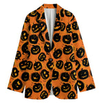 Black Halloween Pumpkin Pattern Print Women's Cotton Blazer