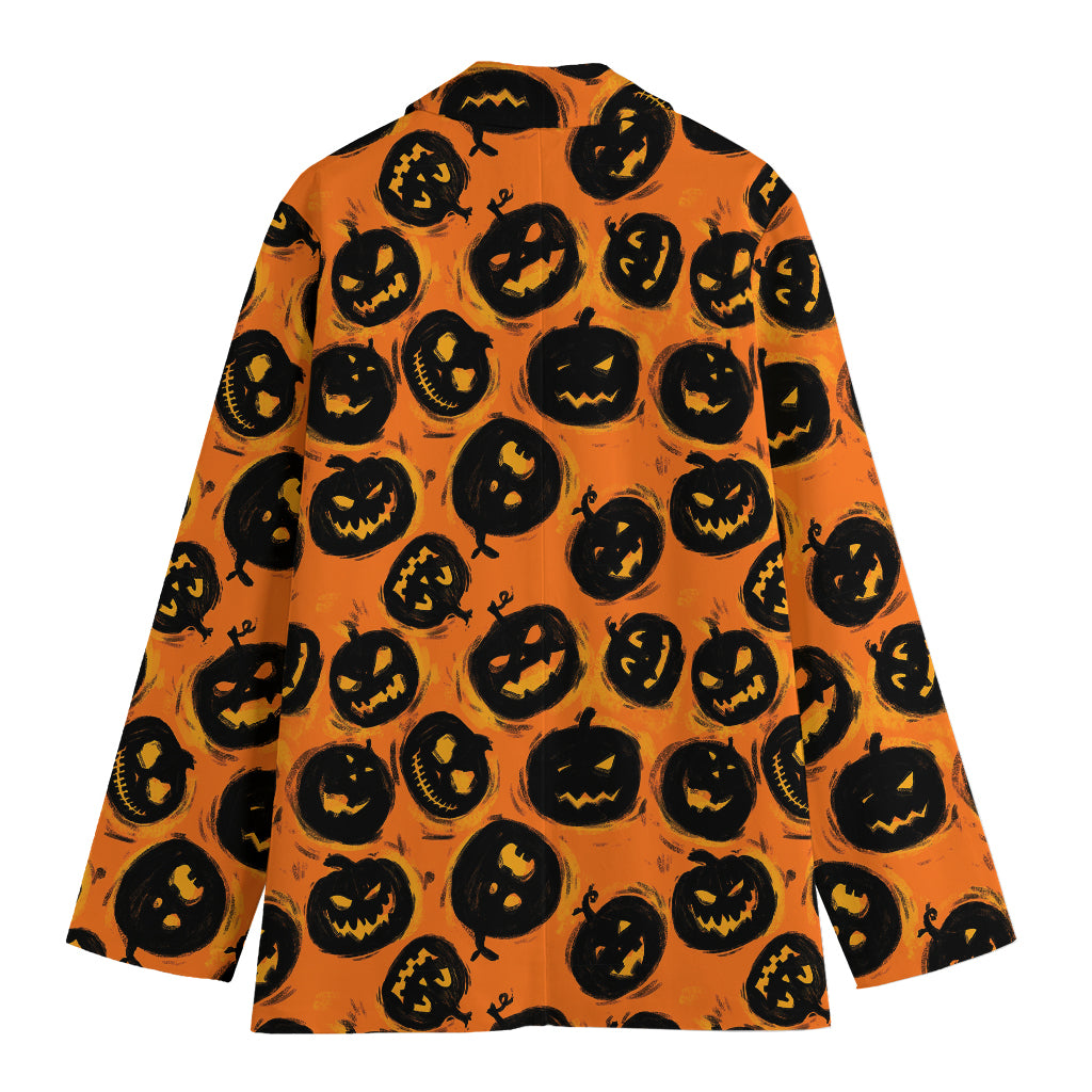 Black Halloween Pumpkin Pattern Print Women's Cotton Blazer
