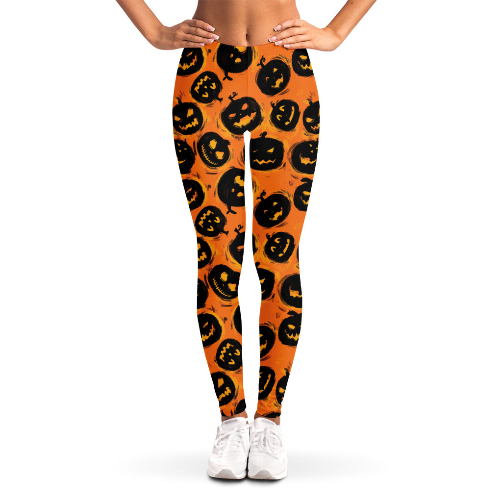 Black Halloween Pumpkin Pattern Print Women's Leggings