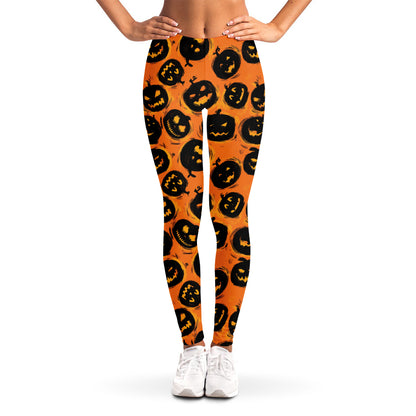 Black Halloween Pumpkin Pattern Print Women's Leggings