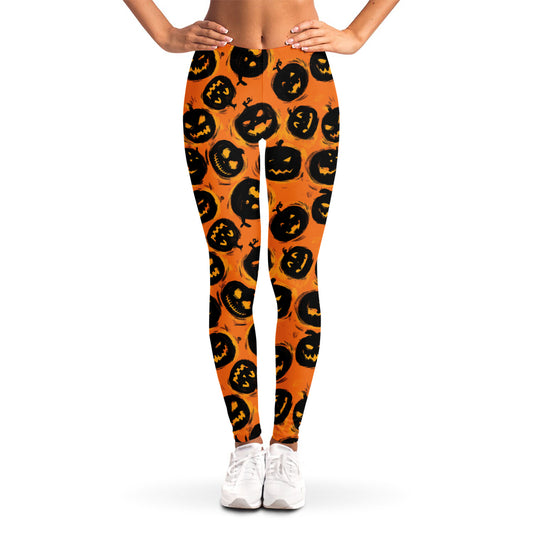 Black Halloween Pumpkin Pattern Print Women's Leggings