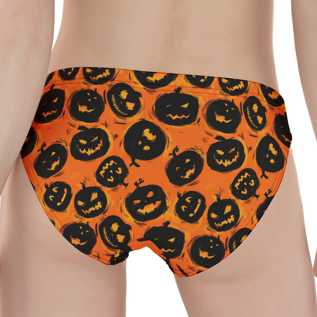 Black Halloween Pumpkin Pattern Print Women's Panties