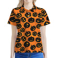Black Halloween Pumpkin Pattern Print Women's Polo Shirt