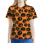 Black Halloween Pumpkin Pattern Print Women's Polo Shirt