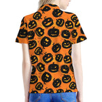 Black Halloween Pumpkin Pattern Print Women's Polo Shirt