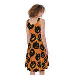 Black Halloween Pumpkin Pattern Print Women's Sleeveless Dress