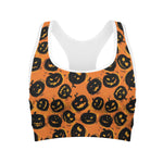 Black Halloween Pumpkin Pattern Print Women's Sports Bra
