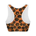 Black Halloween Pumpkin Pattern Print Women's Sports Bra