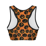 Black Halloween Pumpkin Pattern Print Women's Sports Bra