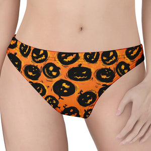 Black Halloween Pumpkin Pattern Print Women's Thong