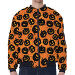 Black Halloween Pumpkin Pattern Print Zip Sleeve Bomber Jacket