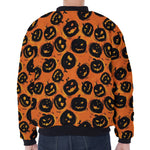 Black Halloween Pumpkin Pattern Print Zip Sleeve Bomber Jacket