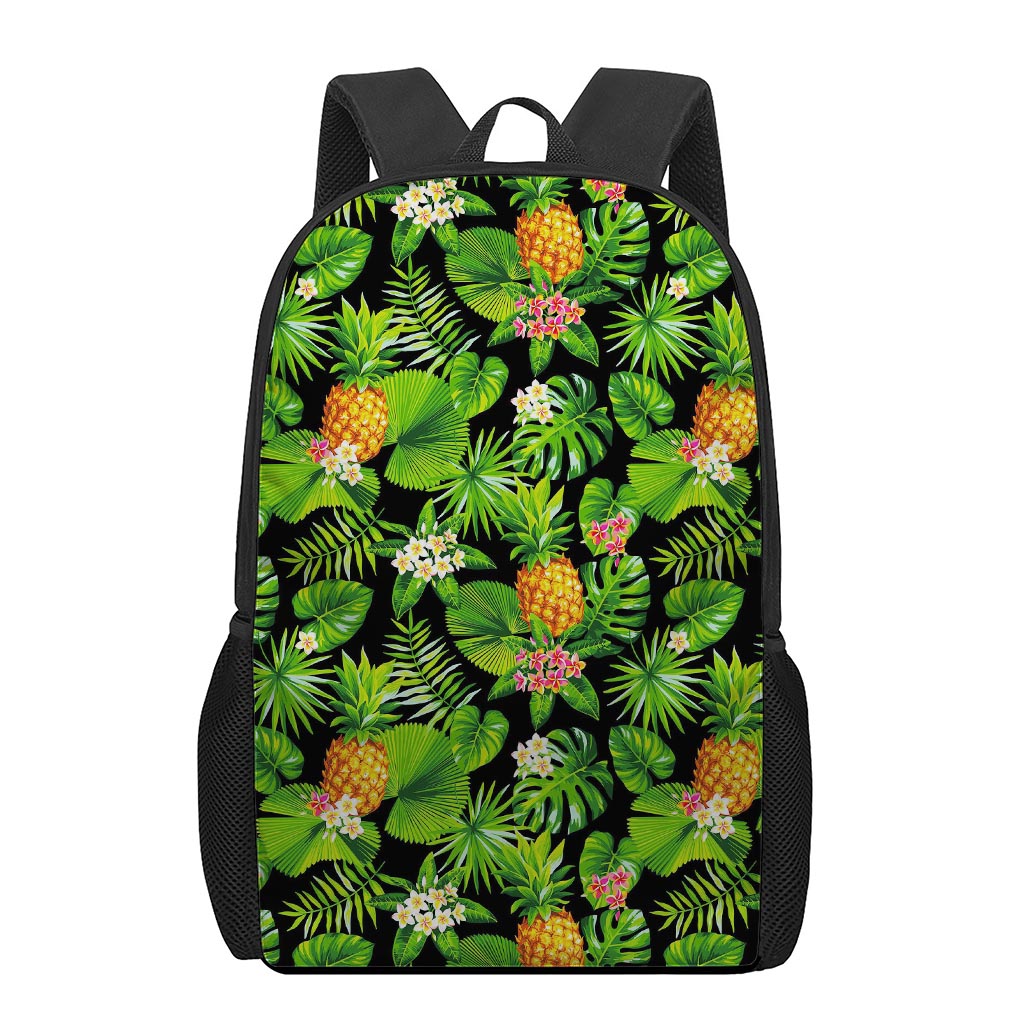 Black Hawaiian Pineapple Pattern Print 17 Inch Backpack