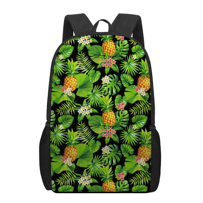 Black Hawaiian Pineapple Pattern Print 17 Inch Backpack