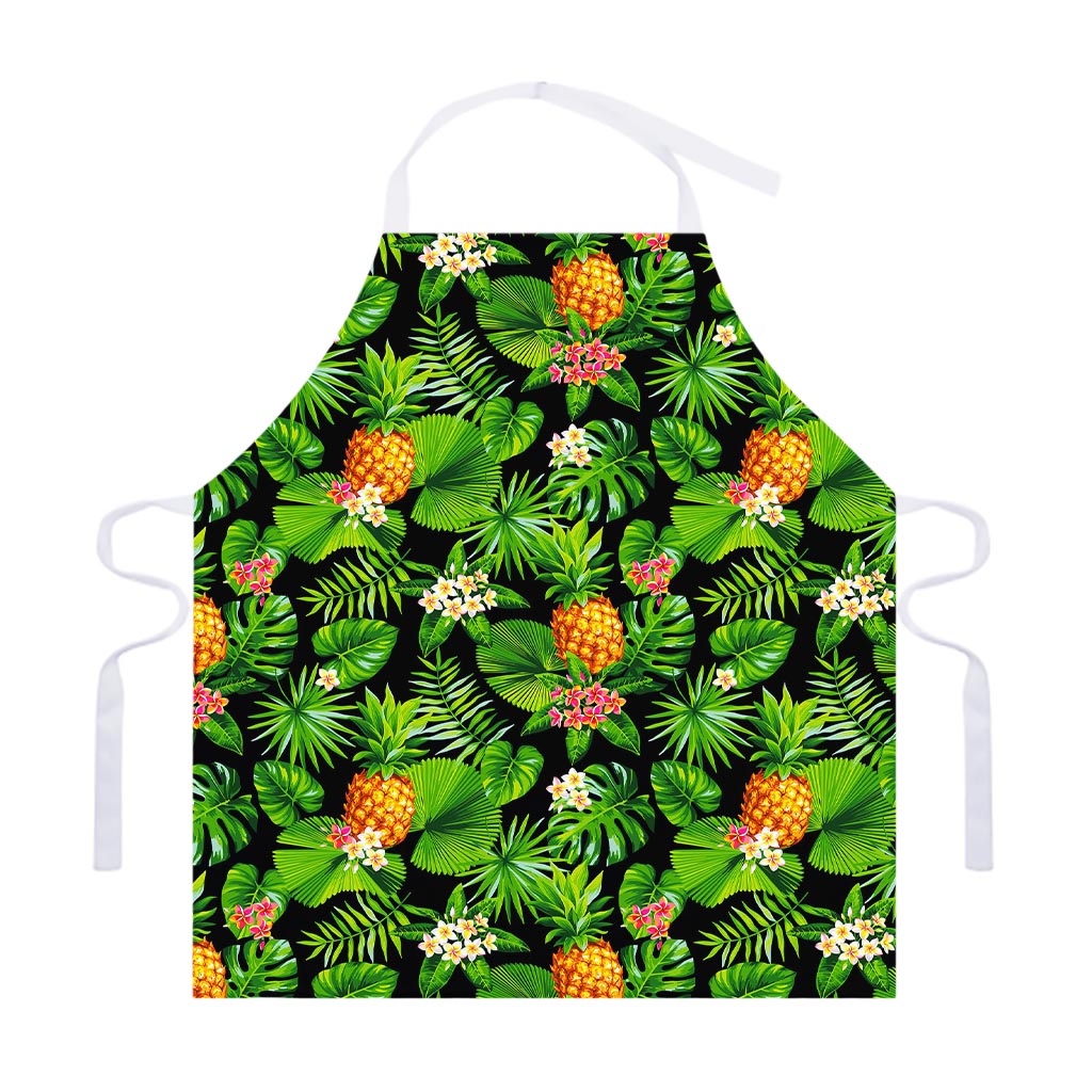 Black Hawaiian Pineapple Pattern Print Adjustable Apron