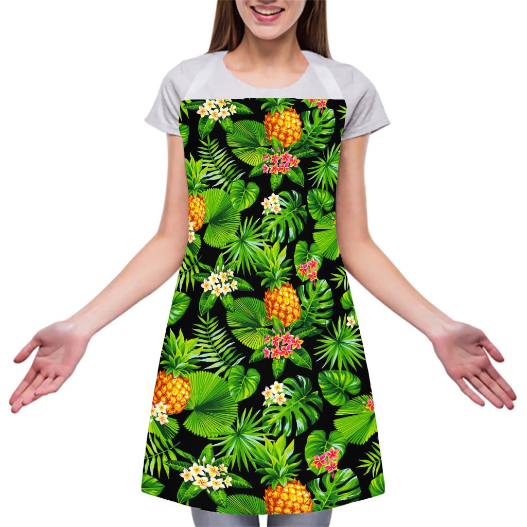 Black Hawaiian Pineapple Pattern Print Adjustable Apron