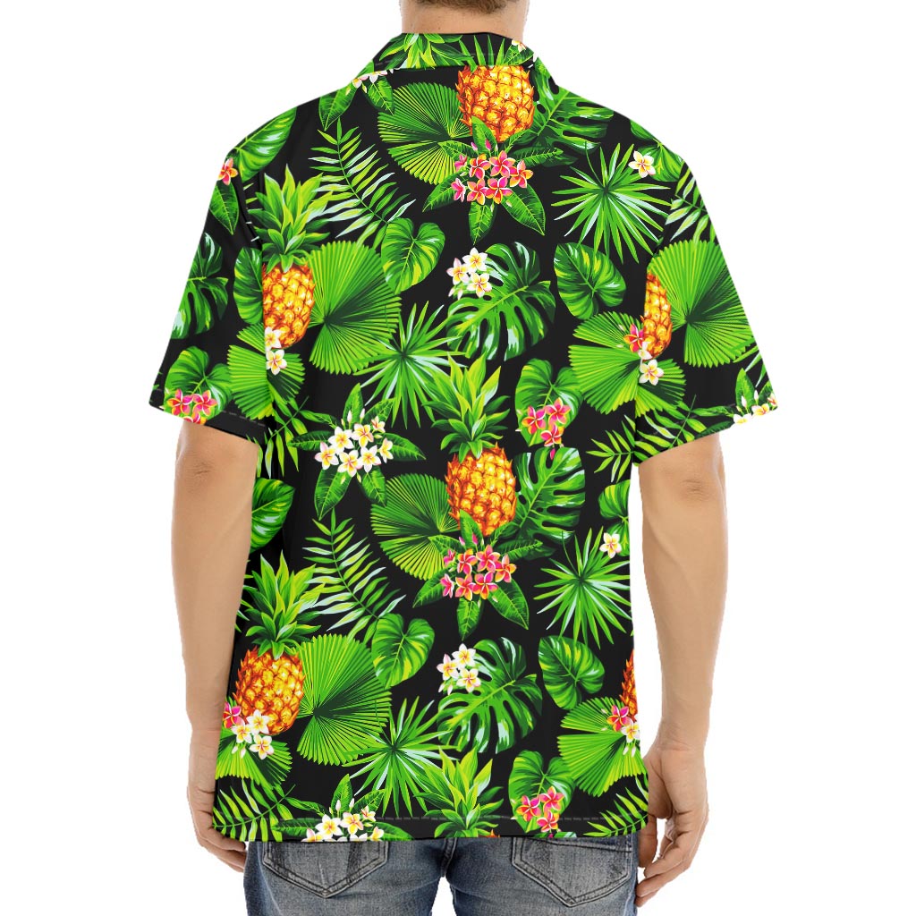 Black Hawaiian Pineapple Pattern Print Aloha Shirt