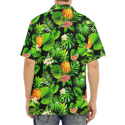 Black Hawaiian Pineapple Pattern Print Aloha Shirt