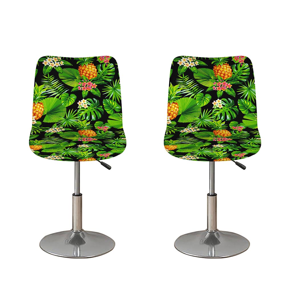 Black Hawaiian Pineapple Pattern Print Bar Stool Covers