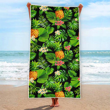 Black Hawaiian Pineapple Pattern Print Beach Towel