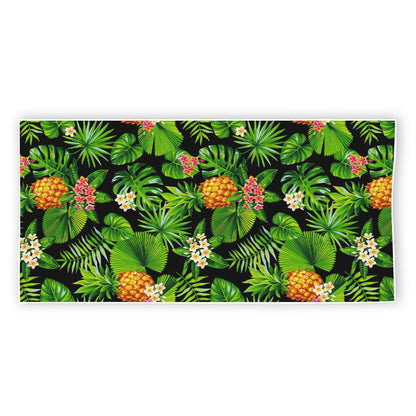 Black Hawaiian Pineapple Pattern Print Beach Towel