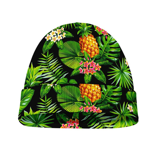 Black Hawaiian Pineapple Pattern Print Beanie