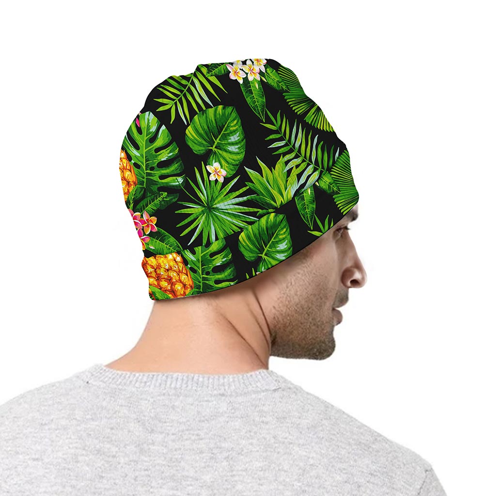 Black Hawaiian Pineapple Pattern Print Beanie