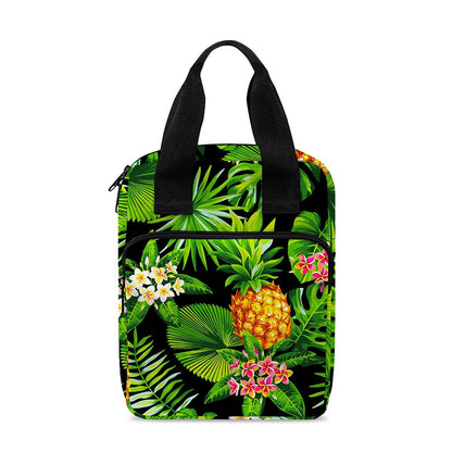 Black Hawaiian Pineapple Pattern Print Bible Tote Bag