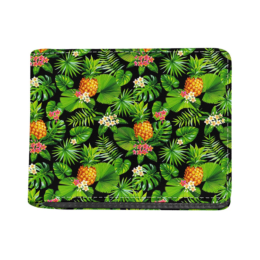 Black Hawaiian Pineapple Pattern Print Bifold Wallet