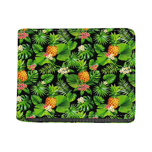 Black Hawaiian Pineapple Pattern Print Bifold Wallet
