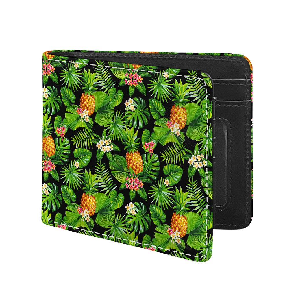 Black Hawaiian Pineapple Pattern Print Bifold Wallet