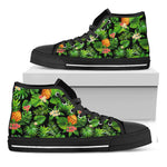 Black Hawaiian Pineapple Pattern Print Black High Top Sneakers