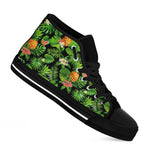 Black Hawaiian Pineapple Pattern Print Black High Top Sneakers