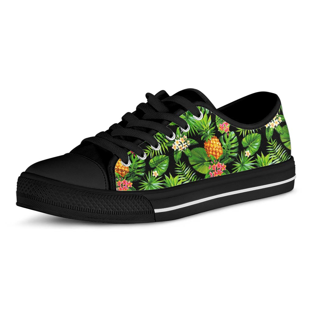 Black Hawaiian Pineapple Pattern Print Black Low Top Sneakers