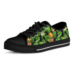 Black Hawaiian Pineapple Pattern Print Black Low Top Sneakers