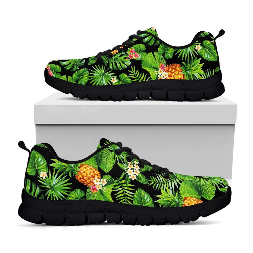 Black Hawaiian Pineapple Pattern Print Black Running Shoes