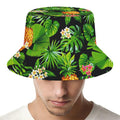 Black Hawaiian Pineapple Pattern Print Bucket Hat