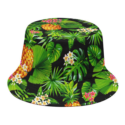 Black Hawaiian Pineapple Pattern Print Bucket Hat