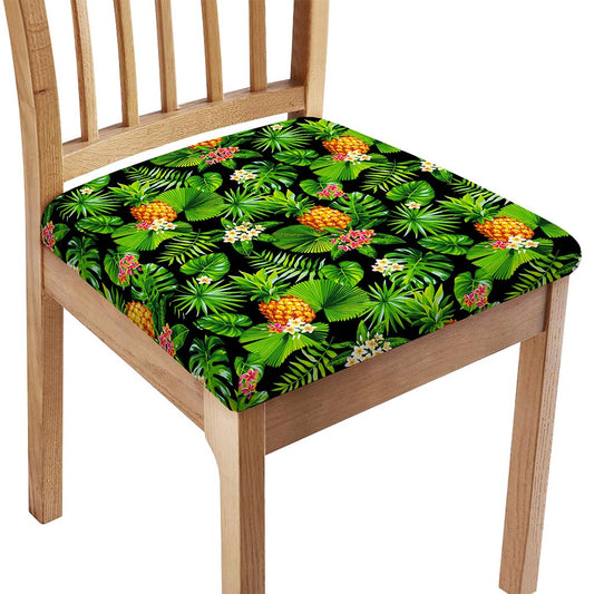 Black Hawaiian Pineapple Pattern Print Chair Cushion Cover