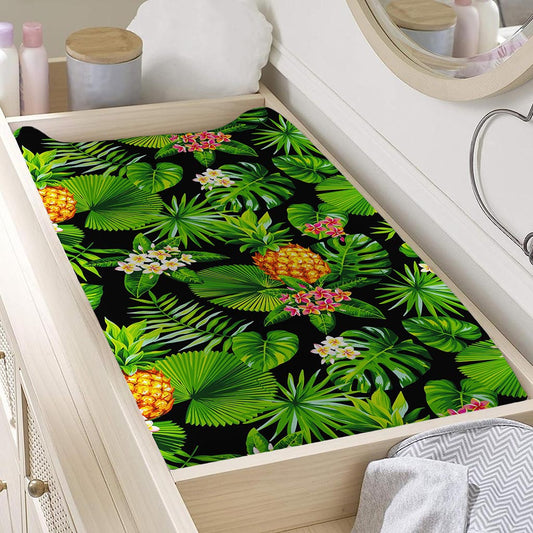 Black Hawaiian Pineapple Pattern Print Changing Pad Cover