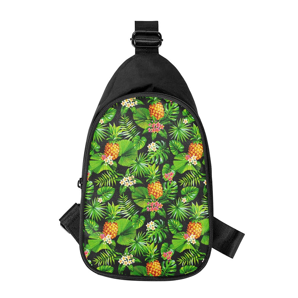 Black Hawaiian Pineapple Pattern Print Chest Bag