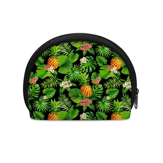 Black Hawaiian Pineapple Pattern Print Coin Purse