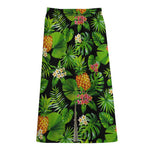 Black Hawaiian Pineapple Pattern Print Cotton Front Slit Maxi Skirt