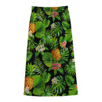 Black Hawaiian Pineapple Pattern Print Cotton Front Slit Maxi Skirt