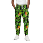 Black Hawaiian Pineapple Pattern Print Cotton Pants