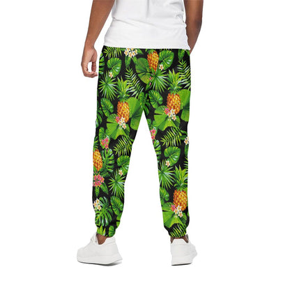 Black Hawaiian Pineapple Pattern Print Cotton Pants