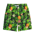 Black Hawaiian Pineapple Pattern Print Cotton Shorts