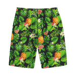 Black Hawaiian Pineapple Pattern Print Cotton Shorts