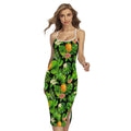 Black Hawaiian Pineapple Pattern Print Cross Back Cami Dress